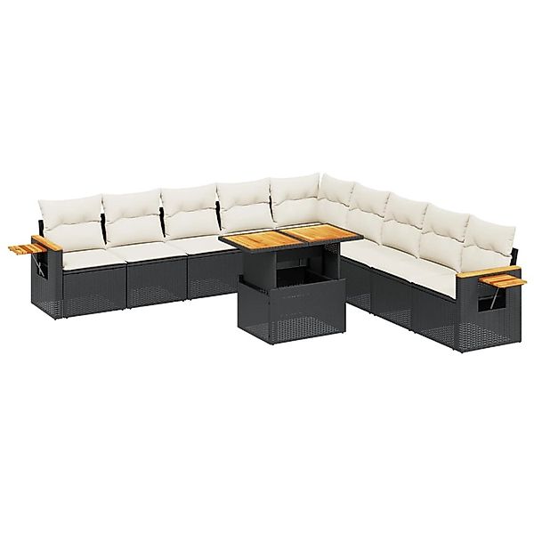 vidaXL 11-Tlg Garten-Sofagarnitur mit Kissen Schwarz Poly Rattan 3273702 günstig online kaufen