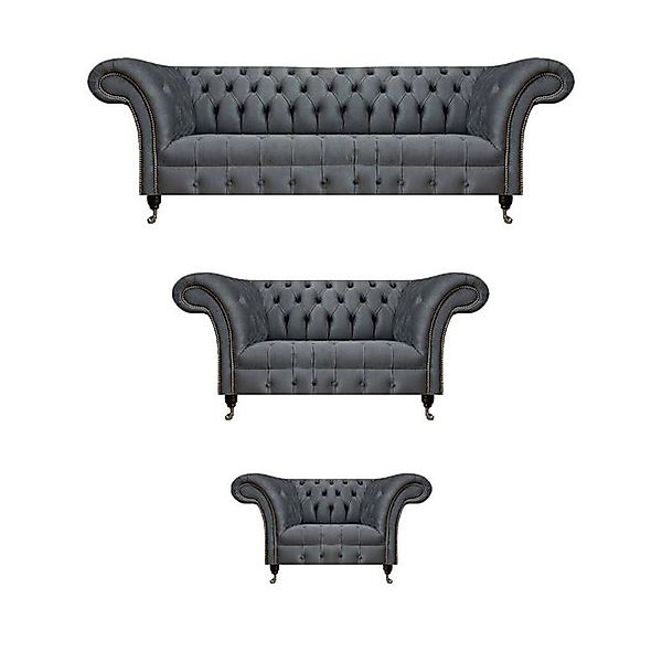 JVmoebel Sofa Graue Wohnzimmer Sofas Chesterfield Komplettes Set Dreisitzer günstig online kaufen