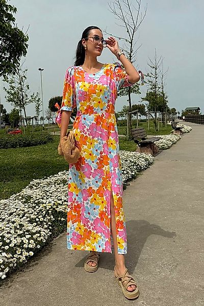 For You Moda Minikleid Natürliches Viskosemuster Split Maxikleid günstig online kaufen