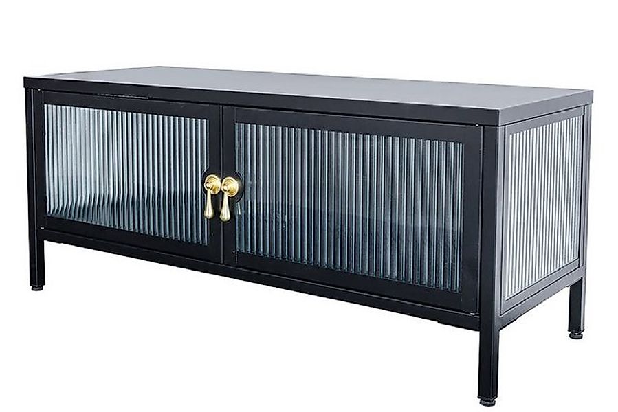 Licht-Erlebnisse Glasvitrine MOREL Riffelglas Metall B: 90 cm klein Schwarz günstig online kaufen