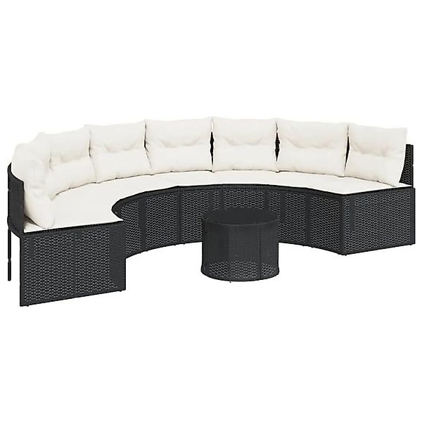 vidaXL Gartensofa mit Tisch und Kissen Halbrund Schwarz Poly-Rattan 3318517 günstig online kaufen