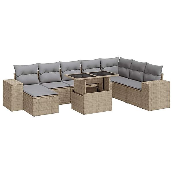 vidaXL 9-Tlg Garten-Sofagarnitur mit Kissen Beige Poly Rattan 3326850 günstig online kaufen