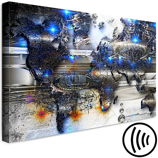 Leinwandbild Futuristische Weltkarte - Abstraktion mit blauen Blitzen XXL günstig online kaufen