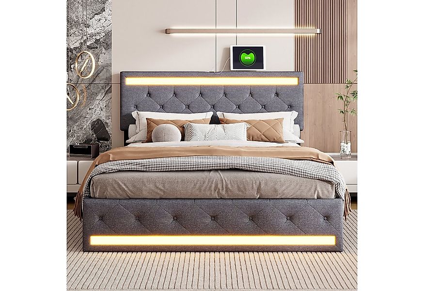 PXloue Polsterbett Stauraumbett Doppelbett (muttertagsgeschenk), mit LED-Be günstig online kaufen