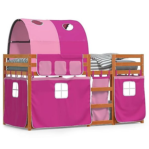 vidaXL Bett Etagenbett mit Vorhängen Rosa 90x190 cm Massivholz Kiefer günstig online kaufen
