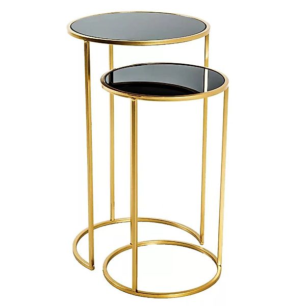Zweisatz Tisch in Goldfarben und Schwarz Schwarzglas Platten (zweiteilig) günstig online kaufen