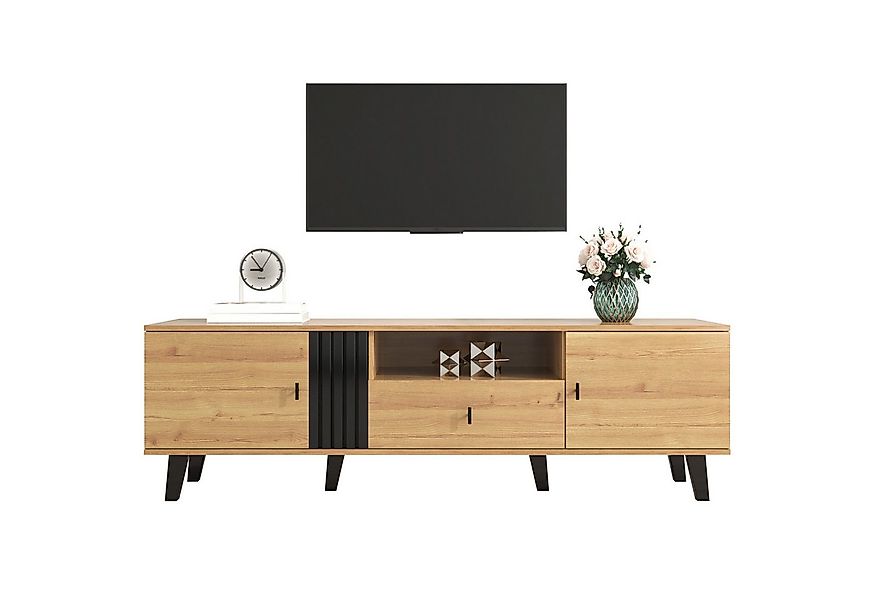 Merax Lowboard Patchwork mit Holzmaserung, mit 2 Türen und 1 Schublade,TV-S günstig online kaufen