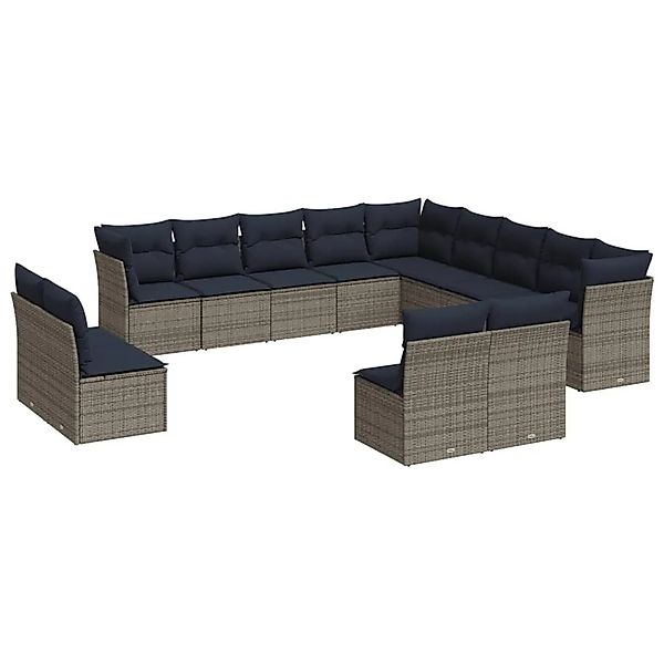 vidaXL 13-Tlg Gartensofa-Set mit Kissen Grau Polyrattan 3218491 günstig online kaufen