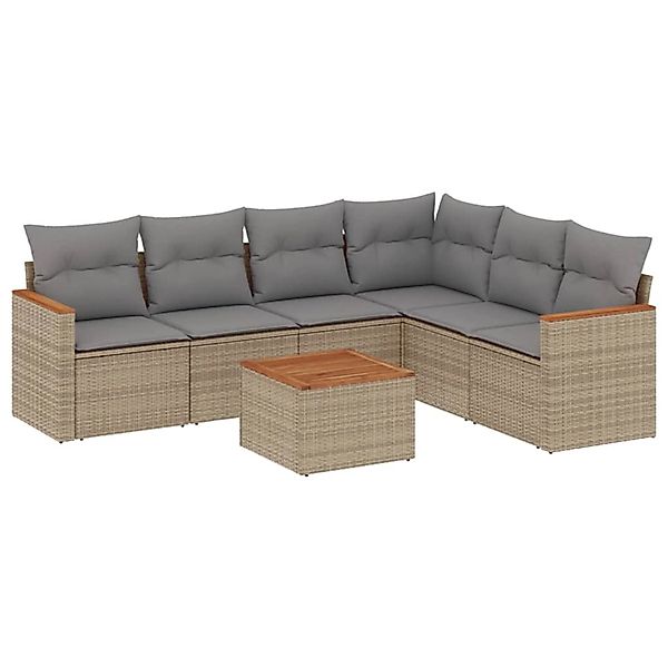 vidaXL 7-tlg Garten-Sofagarnitur mit Kissen Beige Poly Rattan Modell 150 günstig online kaufen