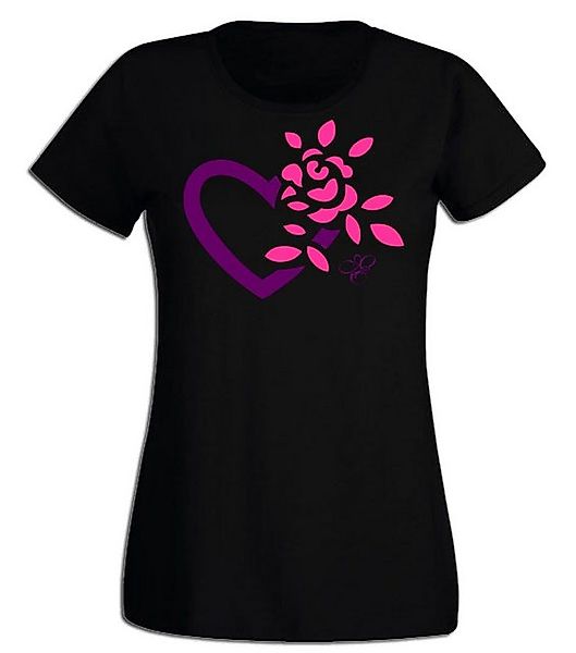 G-graphics T-Shirt Damen T-Shirt - Herz mit Blume Pink-Purple-Collection, m günstig online kaufen