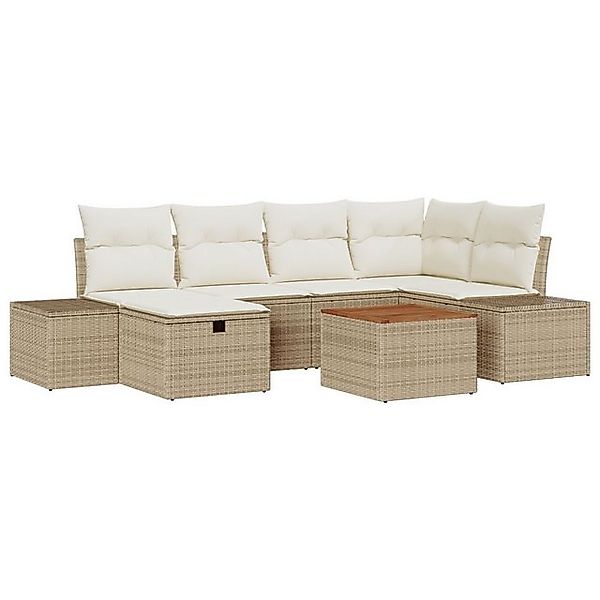 vidaXL Loungesofa 7 Teiliges Garten-Sofa-Set mit Kissen Beige Poly Rattan, günstig online kaufen