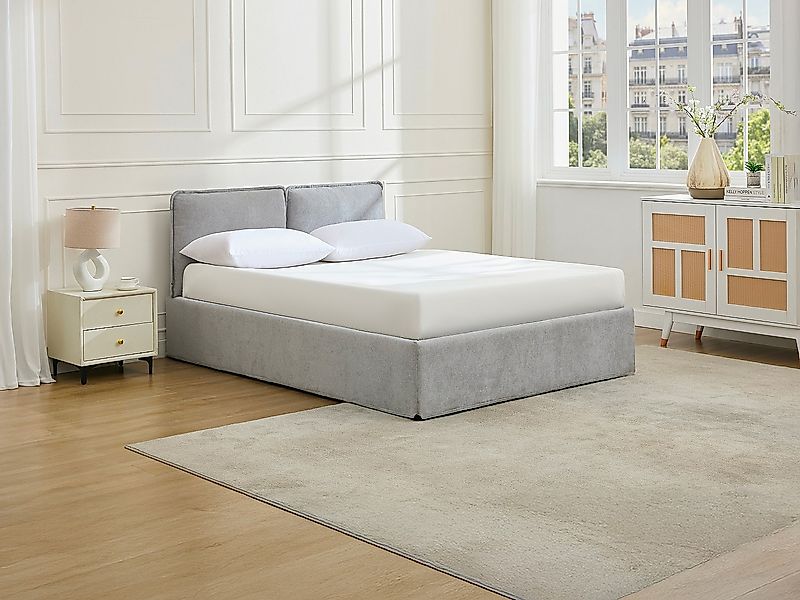Bett mit Stauraum mit abnehmbarem Bezug – 140 x 190 cm – Stoff – Hellgrau – günstig online kaufen
