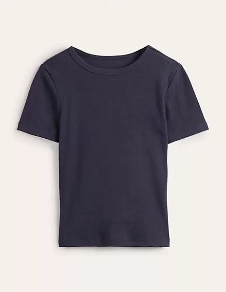 Geripptes T-Shirt mit Rundhalsausschnitt Damen Boden, Marineblau günstig online kaufen