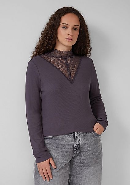 QS Langarmshirt T-Shirt Rippshirt mit Spitzeneinsatz günstig online kaufen
