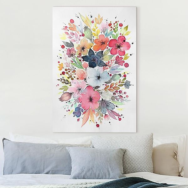 Leinwandbild Esther Meinl - Farbenfrohe Aquarell Blumen günstig online kaufen