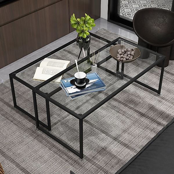 HOMCOM Couchtisch Satztisch, Glastisch, Sofatisch (Beistelltisch, günstig online kaufen