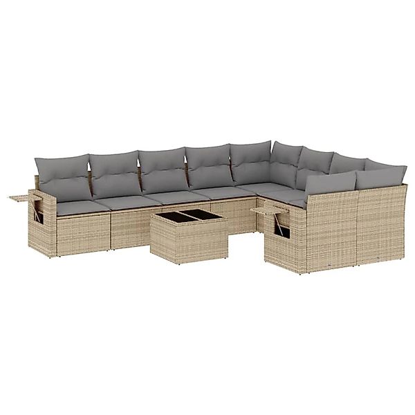 vidaXL 10-Tlg Garten-Sofagarnitur mit Kissen Beige Poly Rattan 3252986 günstig online kaufen
