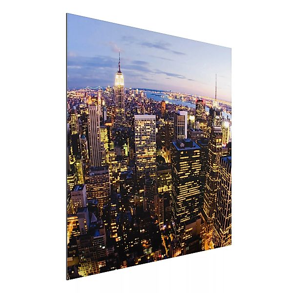 Alu-Dibond Bild Architekur & Skyline - Quadrat New York Skyline bei Nacht günstig online kaufen