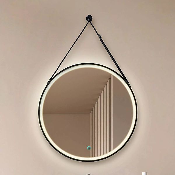 Lucande LED-Spiegel Lelin, Ø 45 cm, schwarz, Aluminium, CCT günstig online kaufen