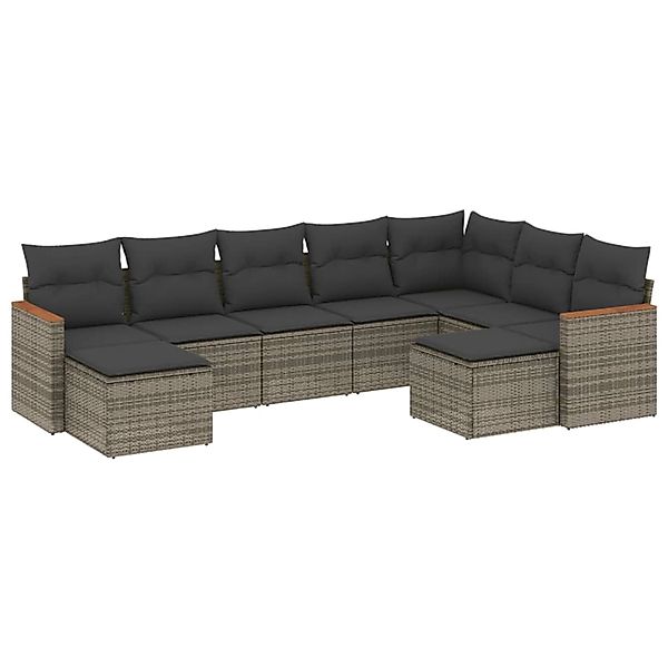 vidaXL 9-Tlg Garten-Sofagarnitur mit Kissen Grau Poly Rattan 3258945 günstig online kaufen