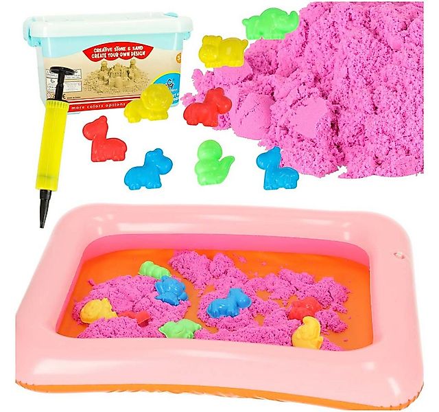 Ikonka Sandkasten Kinetischer Sand Set 1 kg pink mit Sandkasten und 8 Forme günstig online kaufen