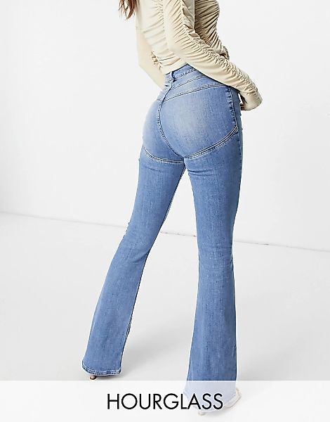 ASOS DESIGN – Lift and Contour – Ausgestellte Jeans mit hohem Bund in helle günstig online kaufen