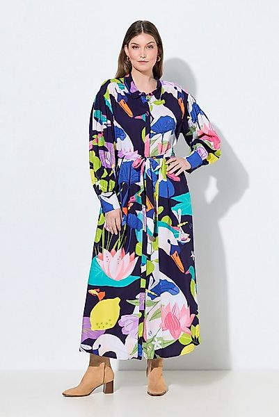 Ulla Popken Maxikleid Maxikleid Landhausdruck Hemdkragen Ballon-Langarm günstig online kaufen