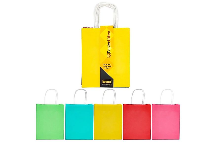 Idena Tragetasche Idena 30236 - Papiertüten, 10 Stück, 5 Farben sortiert, B günstig online kaufen