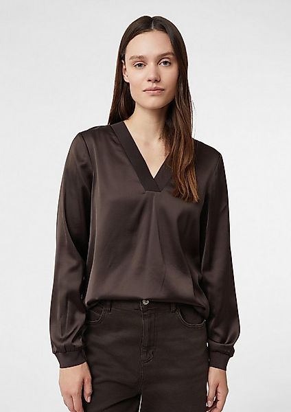 comma Langarmbluse Bluse Satinbluse mit V-Ausschnitt und feinen Rippdetails günstig online kaufen