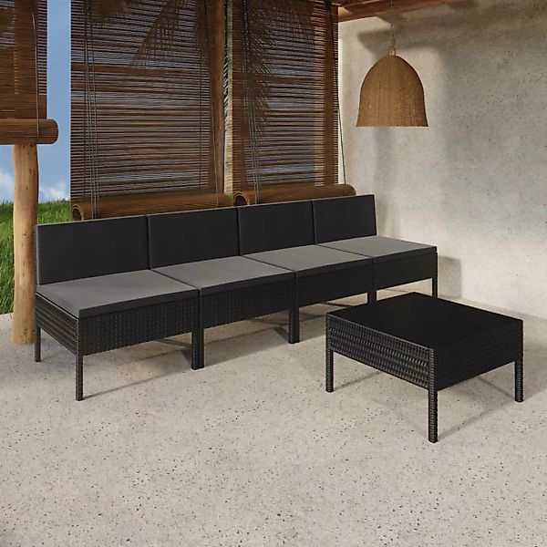 5-tlg. Garten-lounge-set Mit Auflagen Poly Rattan Schwarz günstig online kaufen