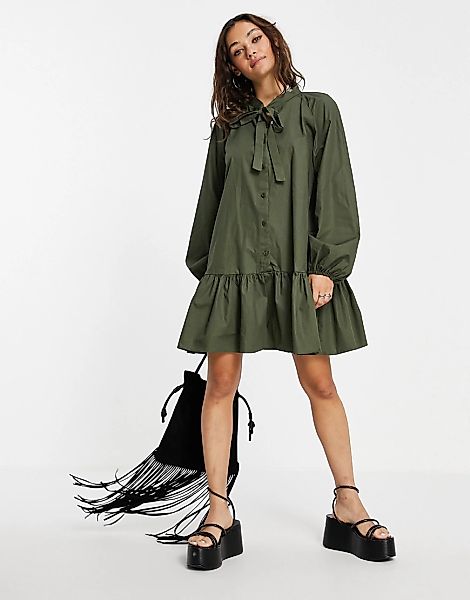 Topshop – Popeline-Hemdkleid in Khaki-Grün günstig online kaufen