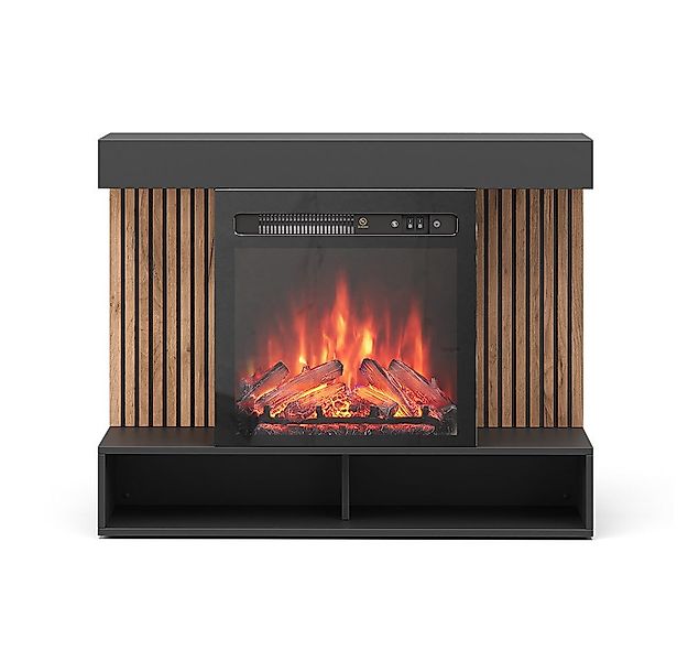 Vicco Kaminumbauschrank Lynea, Schwarz, 100 cm mit realistischem Flammeneff günstig online kaufen