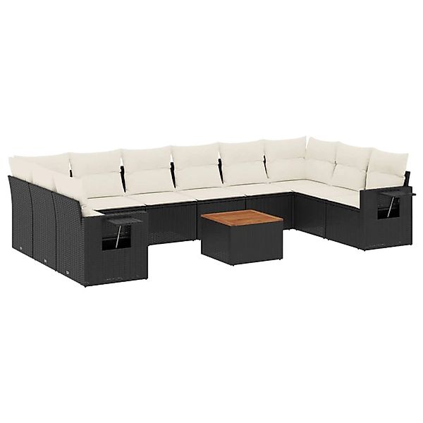 vidaXL 11-Tlg Garten-Sofagarnitur mit Kissen Schwarz Poly Rattan 3257064 günstig online kaufen