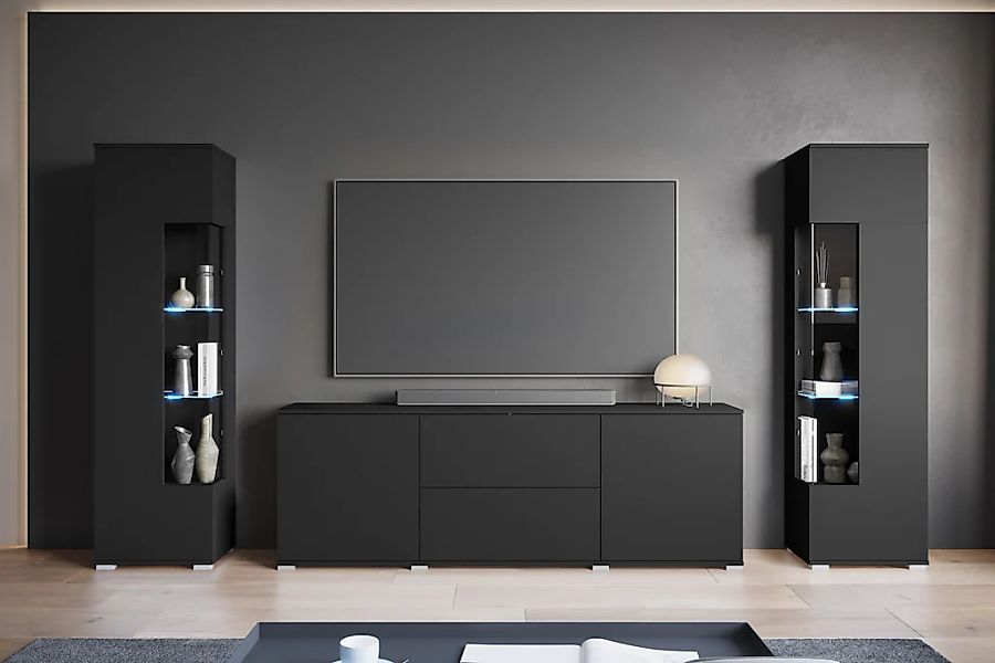 INOSIGN Wohnwand "KENIA" Komplett-Set, 3 Stk. tlg. Vitrinen mit Eckverglasu günstig online kaufen