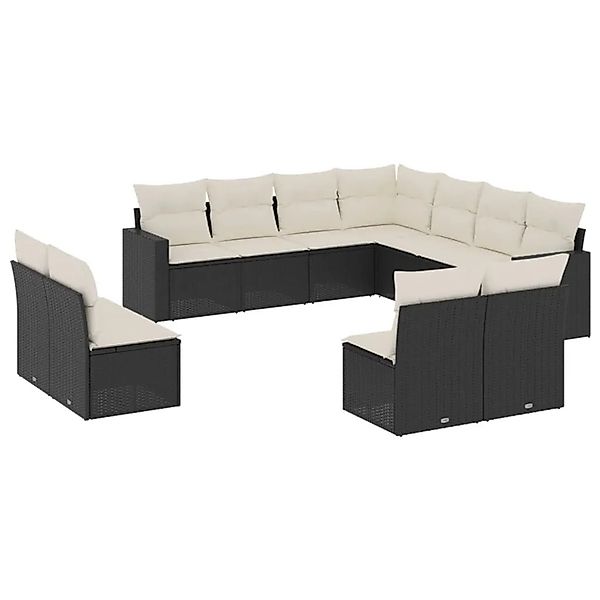 vidaXL 11-Tlg Garten-Sofagarnitur mit Kissen Schwarz Poly Rattan 3251463 günstig online kaufen