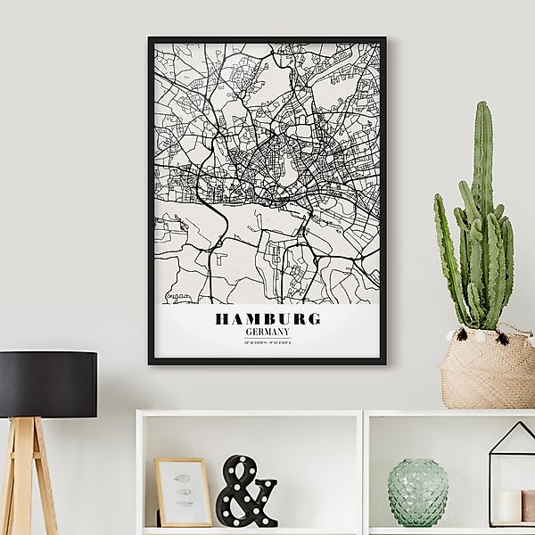 Bild mit Rahmen - Hochformat Stadtplan Hamburg - Klassik günstig online kaufen