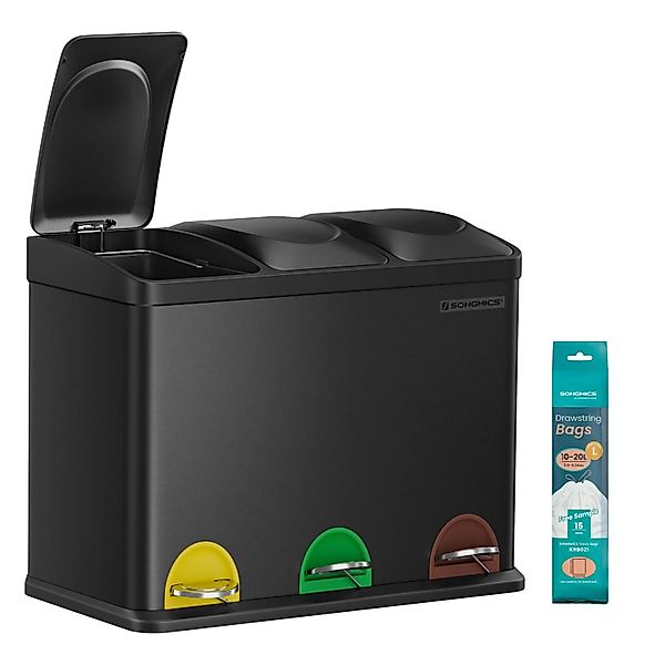 Songmics Mülleimer Petaja 3 Fächer x 15 l Schwarz günstig online kaufen