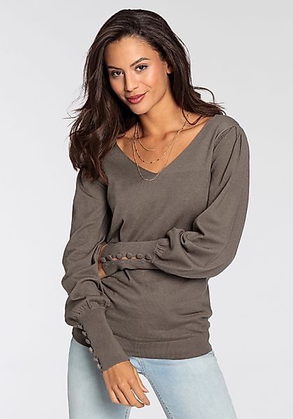 Laura Scott V-Ausschnitt-Pullover mit süßer Knopfleiste günstig online kaufen