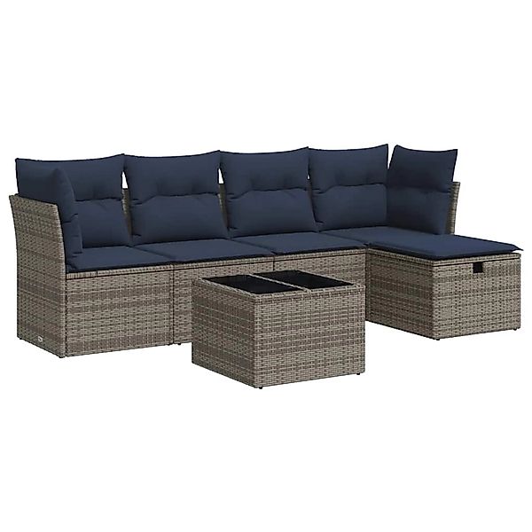 vidaXL 6-Tlg Garten-Sofagarnitur mit Kissen Grau Poly Rattan 3325277 günstig online kaufen