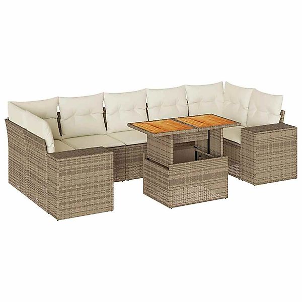 vidaXL 8-Tlg Garten-Sofagarnitur mit Kissen Beige Poly Rattan 3327348 günstig online kaufen