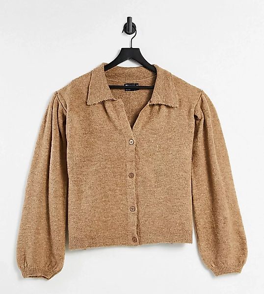 ASOS DESIGN Curve – Flauschiger Pullover mit Kragen und Knopfleiste in Kame günstig online kaufen