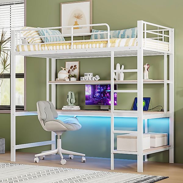 Ulife Hochbett Metallbett Kinderbett Jugendbett mit günstig online kaufen