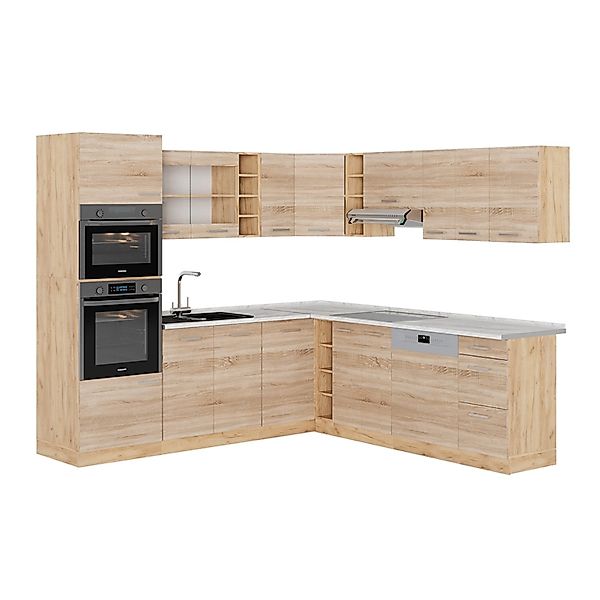 Vicco R-Line Eckküche Sonoma/Goldkraft Eiche 237 x 247 cm AP Marmor ohne E- günstig online kaufen