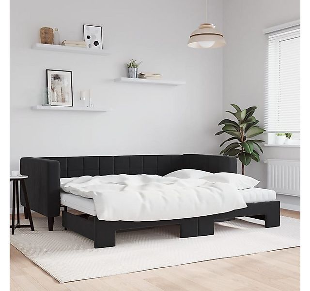 vidaXL Bett, Tagesbett Ausziehbar mit Matratzen Schwarz 90x200 cm Samt günstig online kaufen