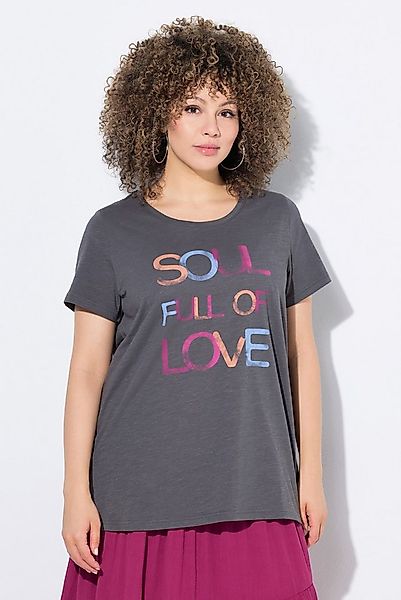 Ulla Popken T-Shirt T-Shirt Schriftmotiv Classic Rundhals Halbarm günstig online kaufen