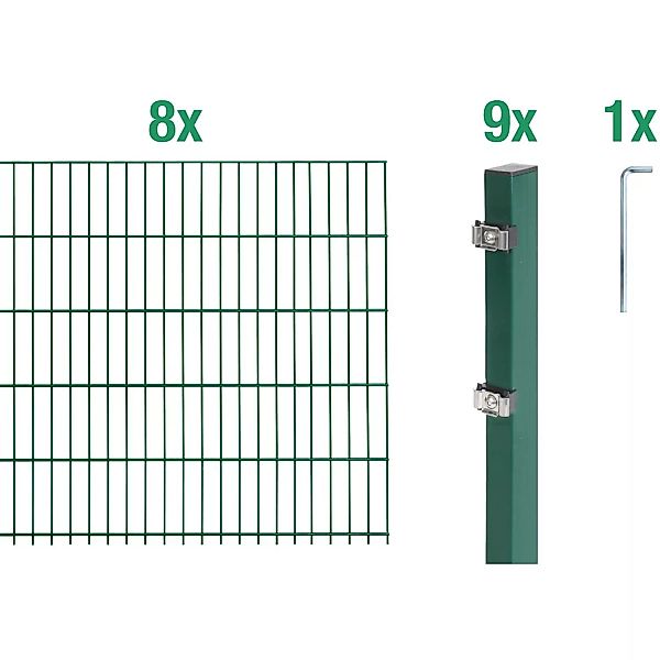 Metallzaun Grund-Set Doppelstabmatte verz. Grün beschichtet 8 x 2 m x 1,4 m günstig online kaufen