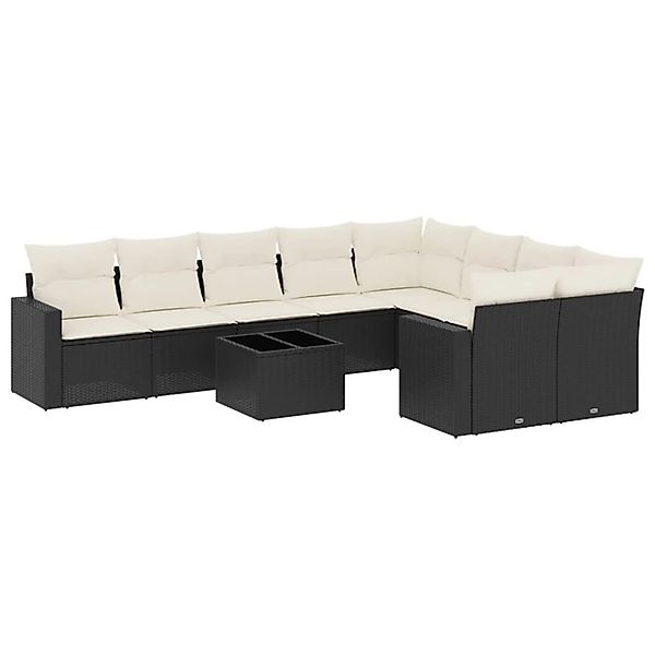 vidaXL 10-Tlg Garten-Sofagarnitur mit Kissen Schwarz Poly Rattan 3219436 günstig online kaufen