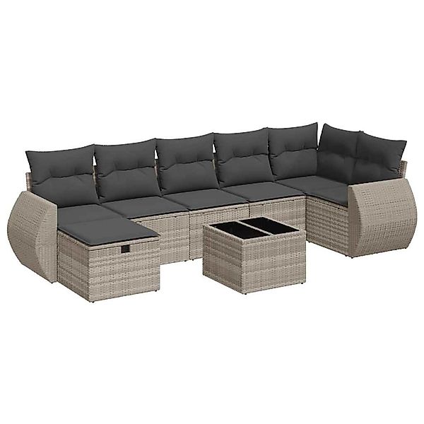 vidaXL 8-Tlg Garten-Sofagarnitur mit Kissen Hellgrau Poly Rattan 3325618 günstig online kaufen