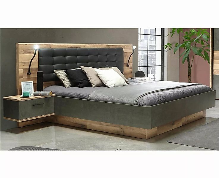 möbelando Bett Rhodos, Modernes Bett aus Spanplatte in Stabeiche Nachbildun günstig online kaufen