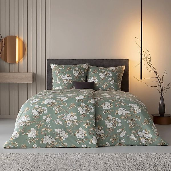 Estella Interlock Jersey Bettwäsche Frida 6348-532 Blumen Grün 135x200 günstig online kaufen